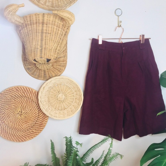 vtg retro 90s wine maroon high waisted wool shorts - Picture 2 of 5